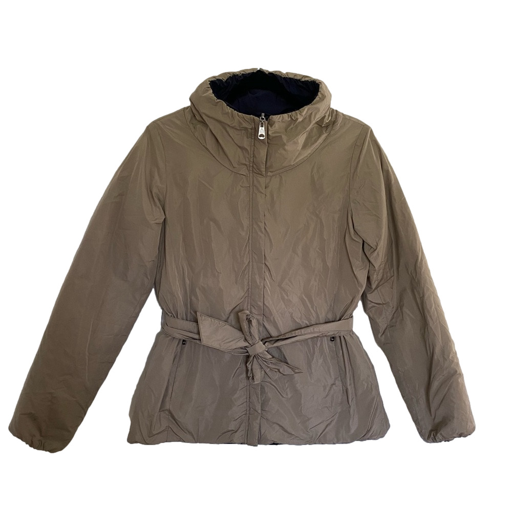 WEEKEND MAX MARA Beige Down Zip Up Puffer Jacket / Coat with Tie Women’s Size 6 - Picture 3 of 12